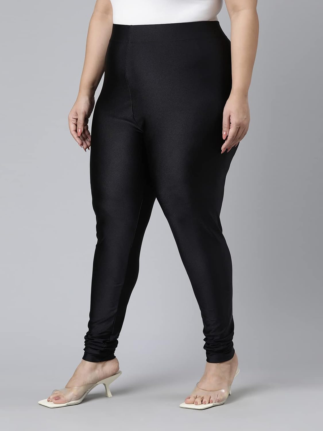 GO COLORS Women's Mid-Rise Shimmer Churidar Leggings - Image 25