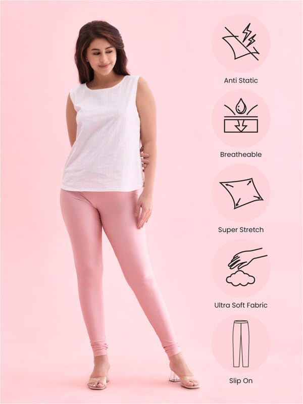 GO COLORS Women's Mid-Rise Shimmer Churidar Leggings - Image 32