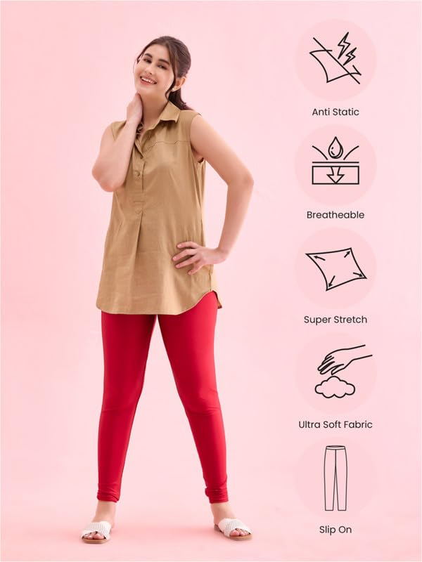 GO COLORS Women's Mid-Rise Shimmer Churidar Leggings - Image 38