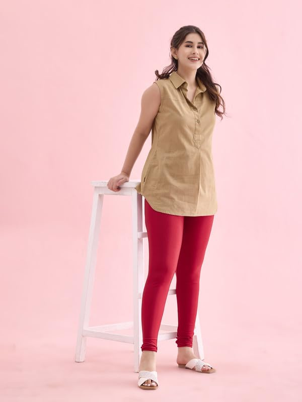 GO COLORS Women's Mid-Rise Shimmer Churidar Leggings - Image 40