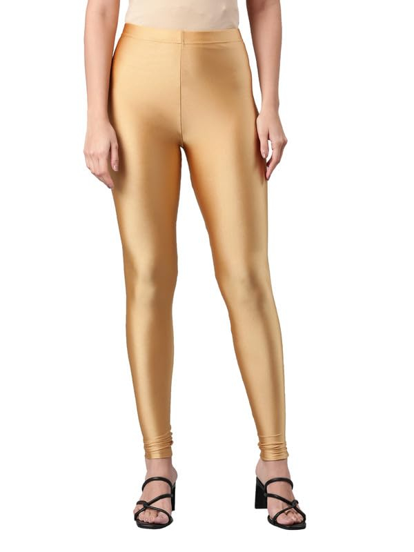 GO COLORS Women's Mid-Rise Shimmer Churidar Leggings - Image 41