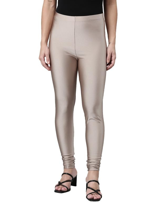 GO COLORS Women's Mid-Rise Shimmer Churidar Leggings - Image 59