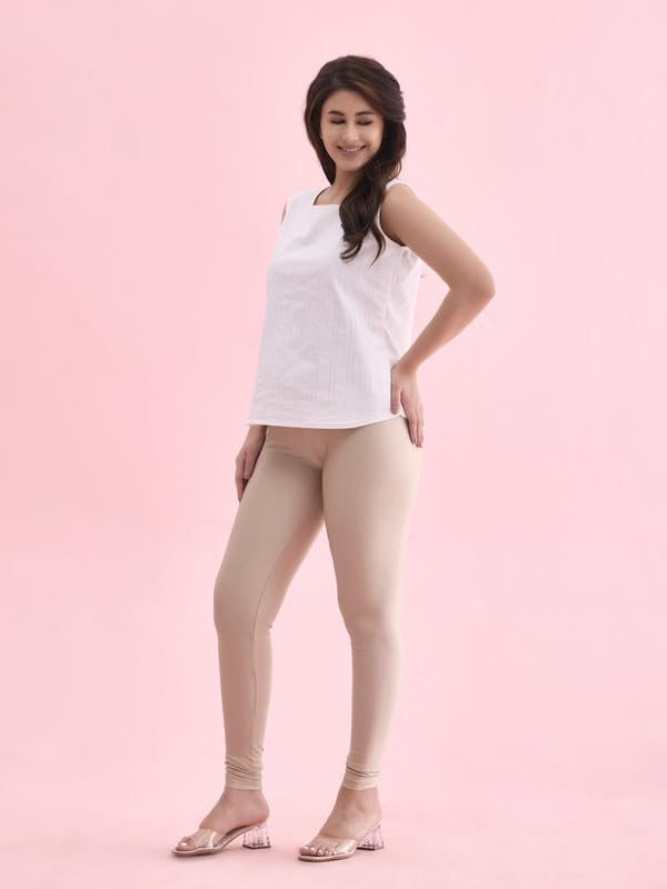 GO COLORS Women's Mid-Rise Shimmer Churidar Leggings - Image 66