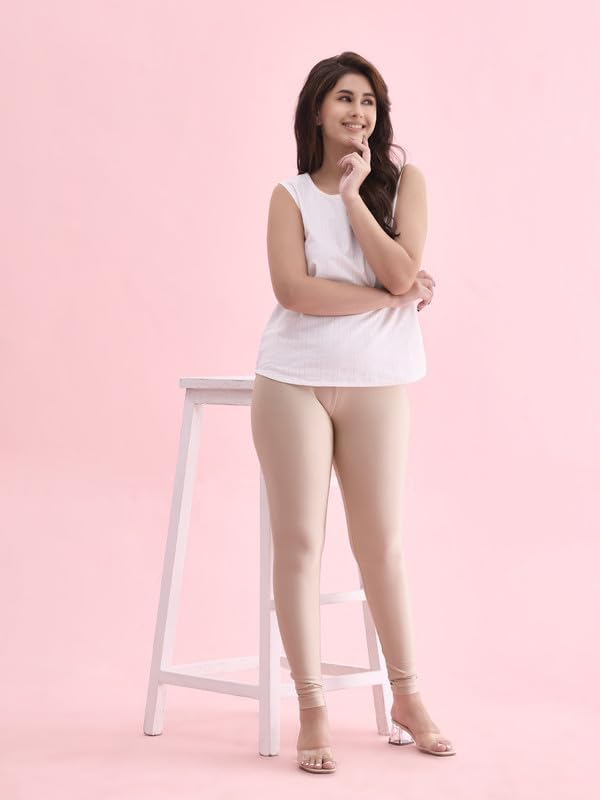 GO COLORS Women's Mid-Rise Shimmer Churidar Leggings - Image 71