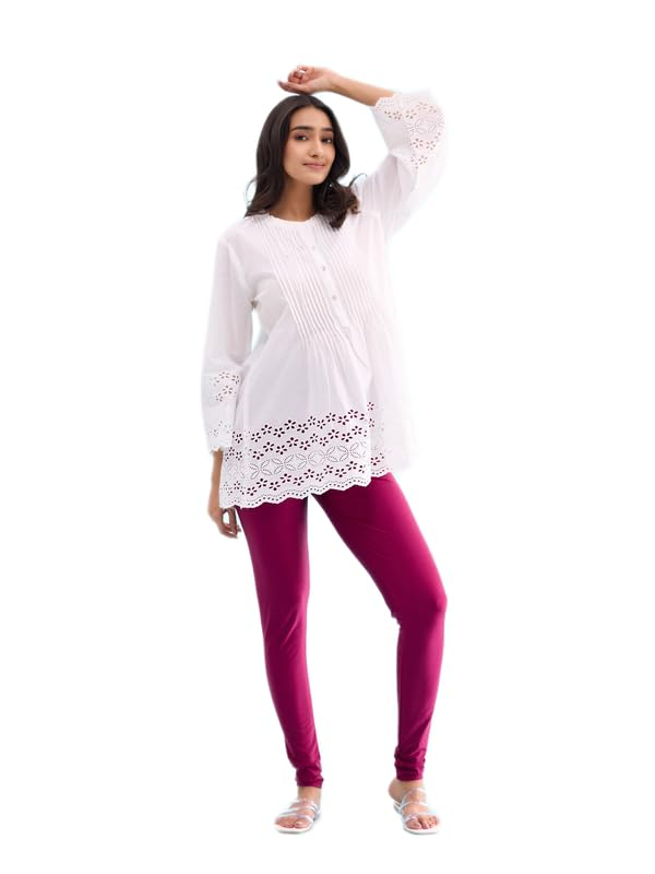 GO COLORS Women's Mid-Rise Shimmer Churidar Leggings - Image 72