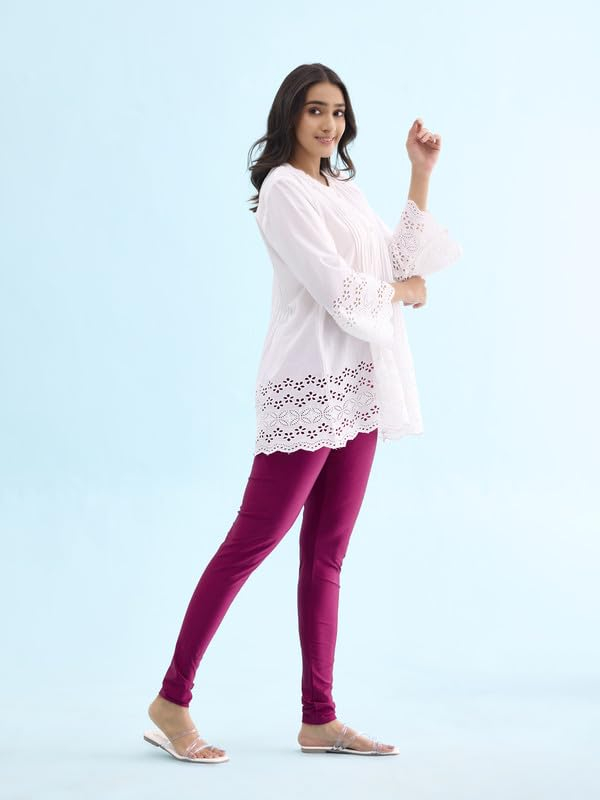 GO COLORS Women's Mid-Rise Shimmer Churidar Leggings - Image 73