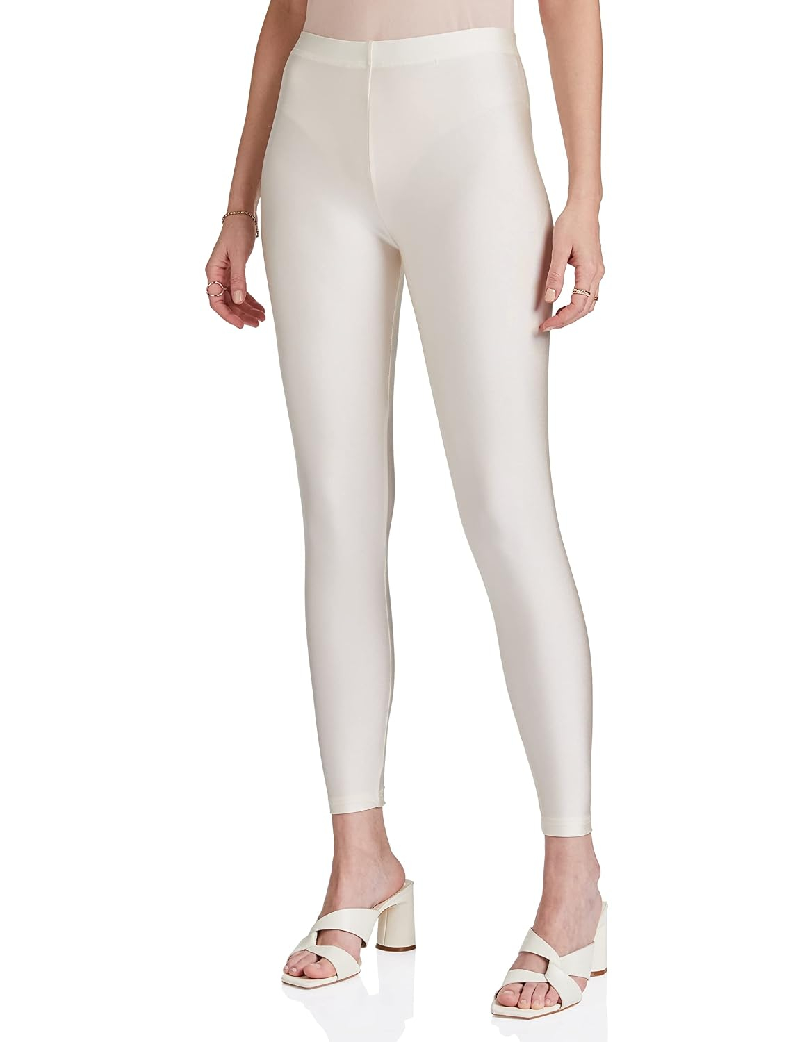 GO COLORS Women's Mid-Rise Skinny Shimmer Leggings