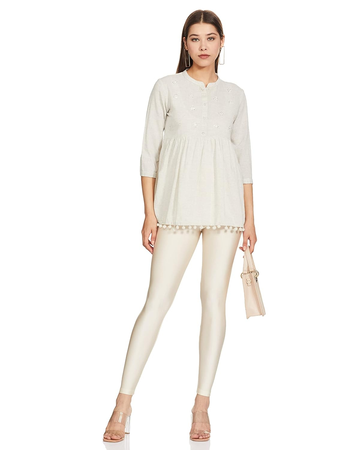 GO COLORS Women's Mid-Rise Skinny Shimmer Leggings - Image 7