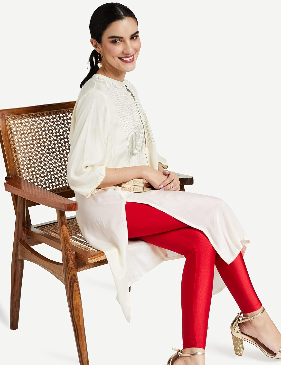 GO COLORS Women's Mid-Rise Skinny Shimmer Leggings - Image 57