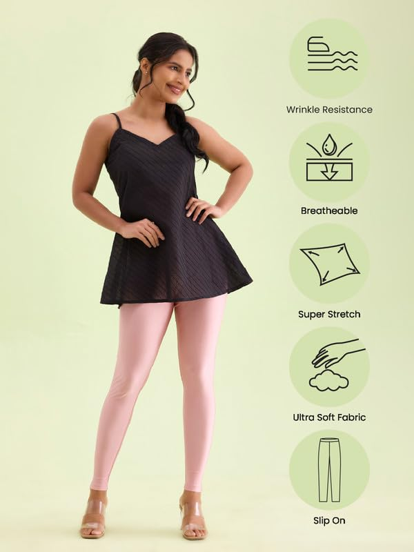 GO COLORS Women's Mid-Rise Skinny Shimmer Leggings - Image 63