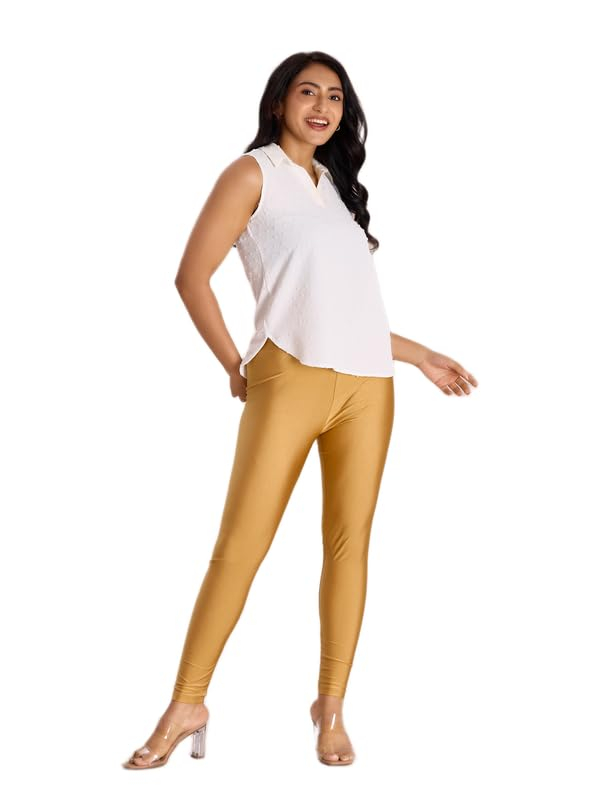 GO COLORS Women's Mid-Rise Skinny Shimmer Leggings - Image 73