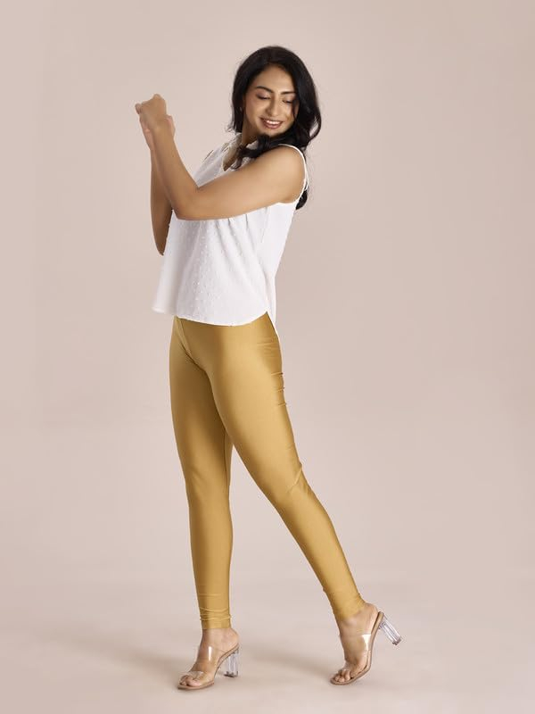 GO COLORS Women's Mid-Rise Skinny Shimmer Leggings - Image 74