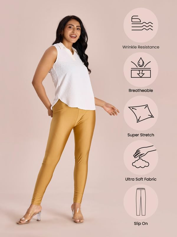 GO COLORS Women's Mid-Rise Skinny Shimmer Leggings - Image 75