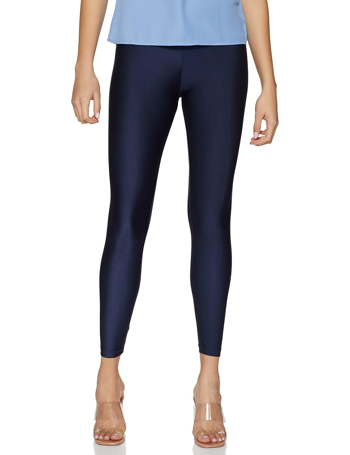 GO COLORS Women's Mid-Rise Skinny Shimmer Leggings - Image 79