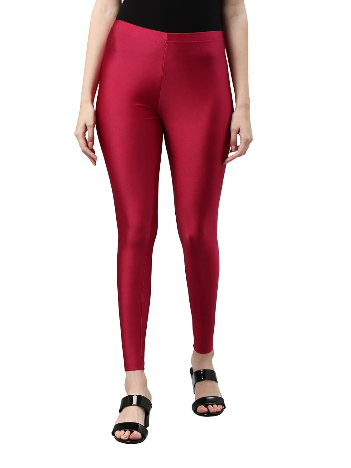 GO COLORS Women's Mid-Rise Skinny Shimmer Leggings - Image 88