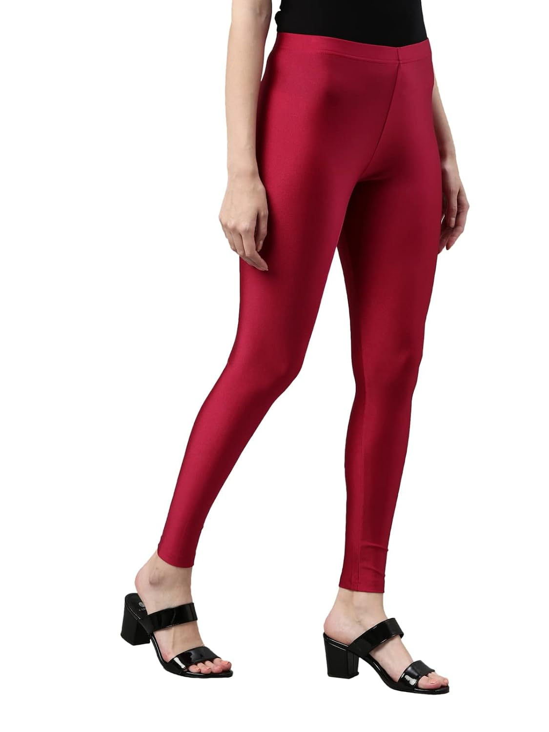 GO COLORS Women's Mid-Rise Skinny Shimmer Leggings - Image 90