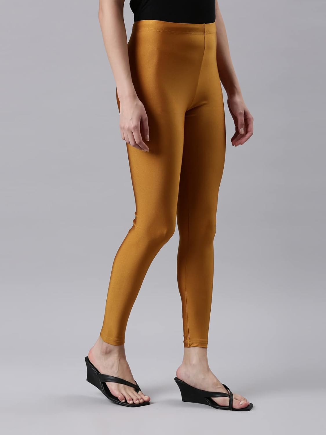 GO COLORS Women's Mid-Rise Skinny Shimmer Leggings - Image 114
