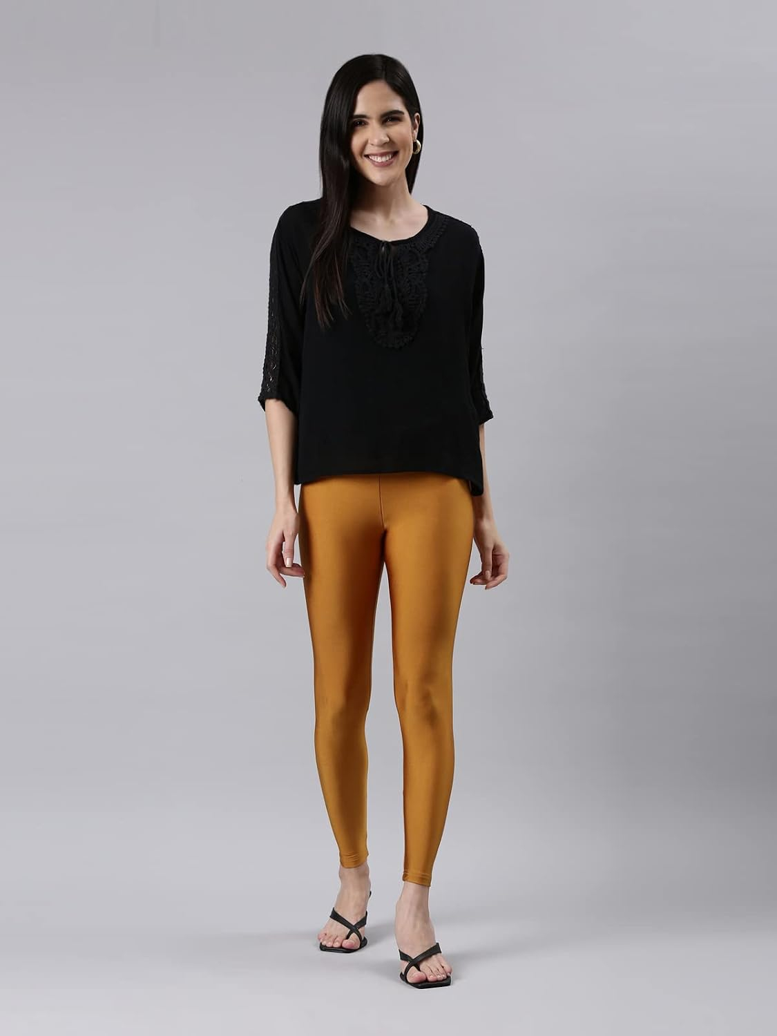 GO COLORS Women's Mid-Rise Skinny Shimmer Leggings - Image 116
