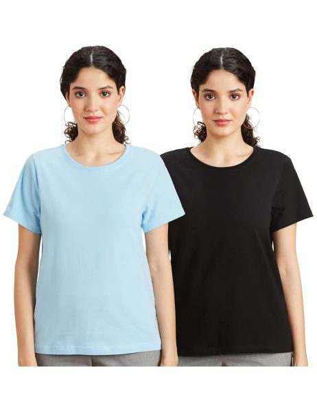 Symbol Women's Cotton-Stretch Round-Neck T-Shirts - Pack of 2