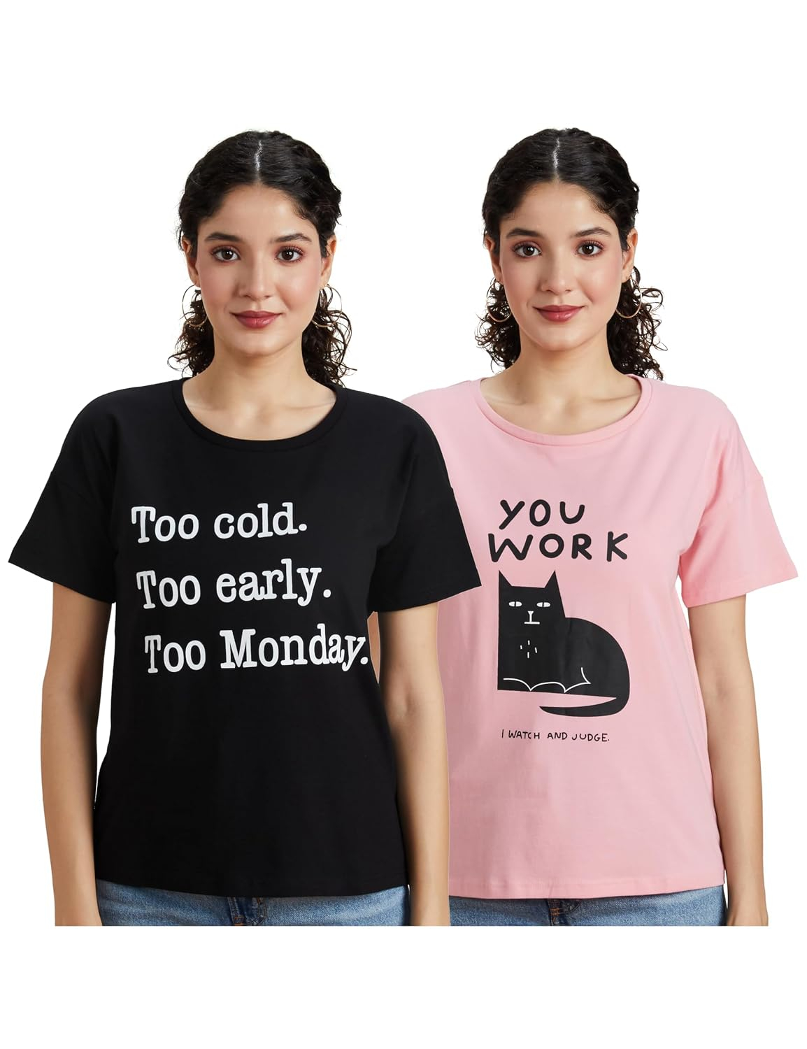 Symbol Women's Cotton-Stretch Round-Neck T-Shirts - Pack of 2 - Image 46