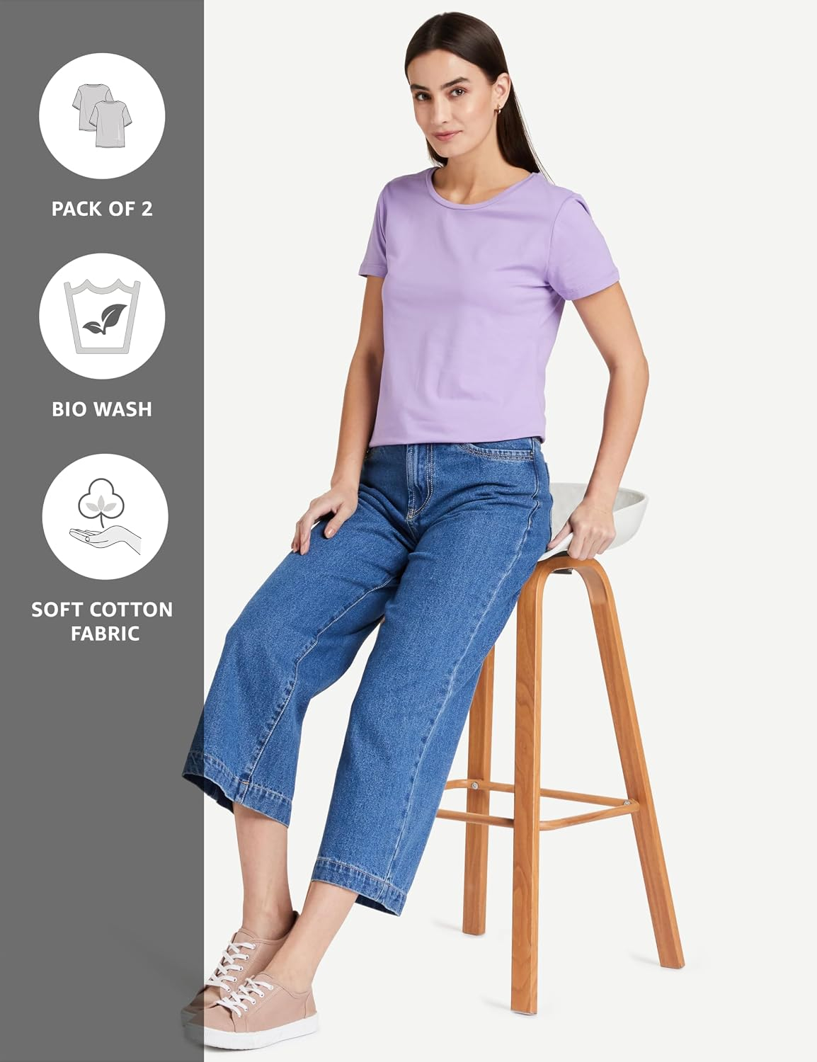 Symbol Women's Cotton-Stretch Round-Neck T-Shirts - Pack of 2 - Image 55