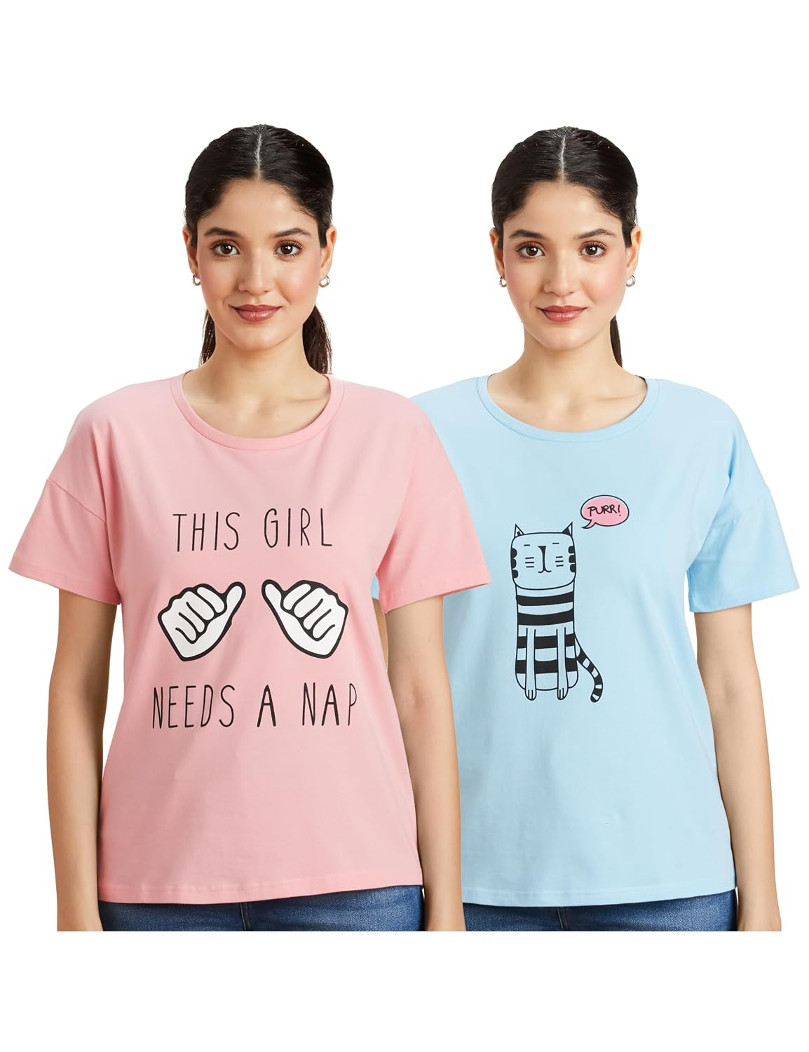 Symbol Women's Cotton-Stretch Round-Neck T-Shirts - Pack of 2 - Image 59