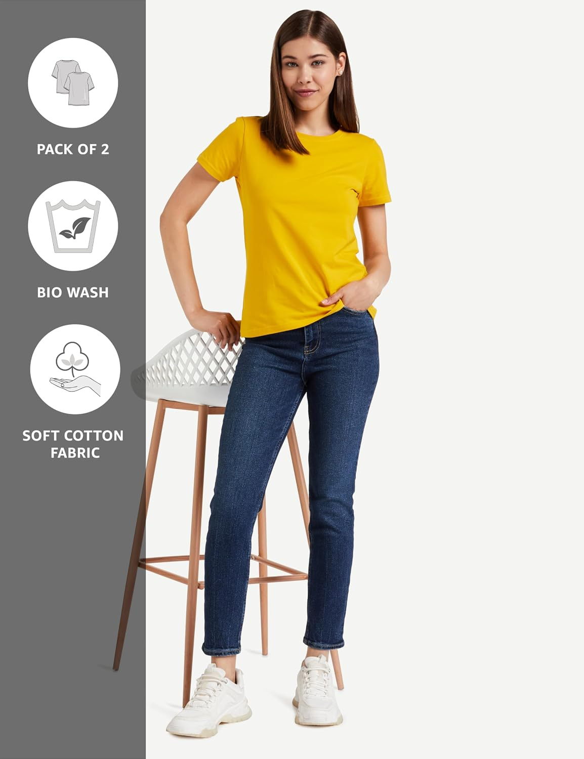Symbol Women's Cotton-Stretch Round-Neck T-Shirts - Pack of 2 - Image 77
