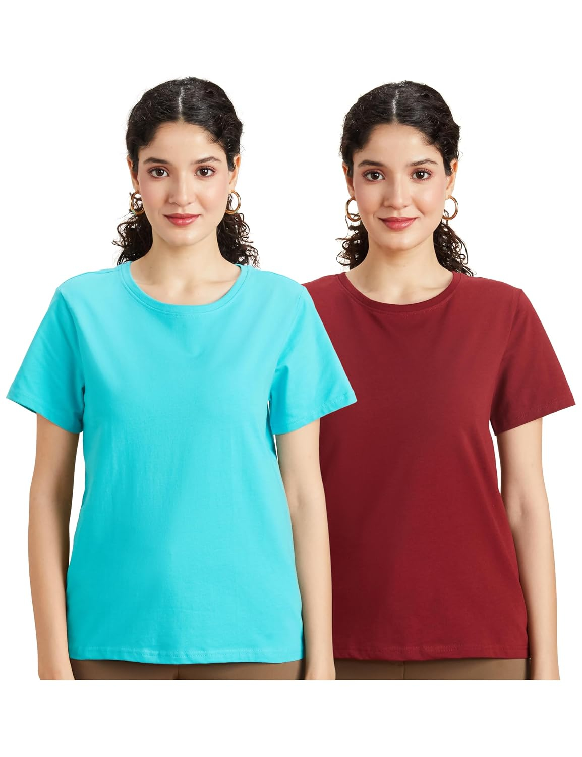Symbol Women's Cotton-Stretch Round-Neck T-Shirts - Pack of 2 - Image 86