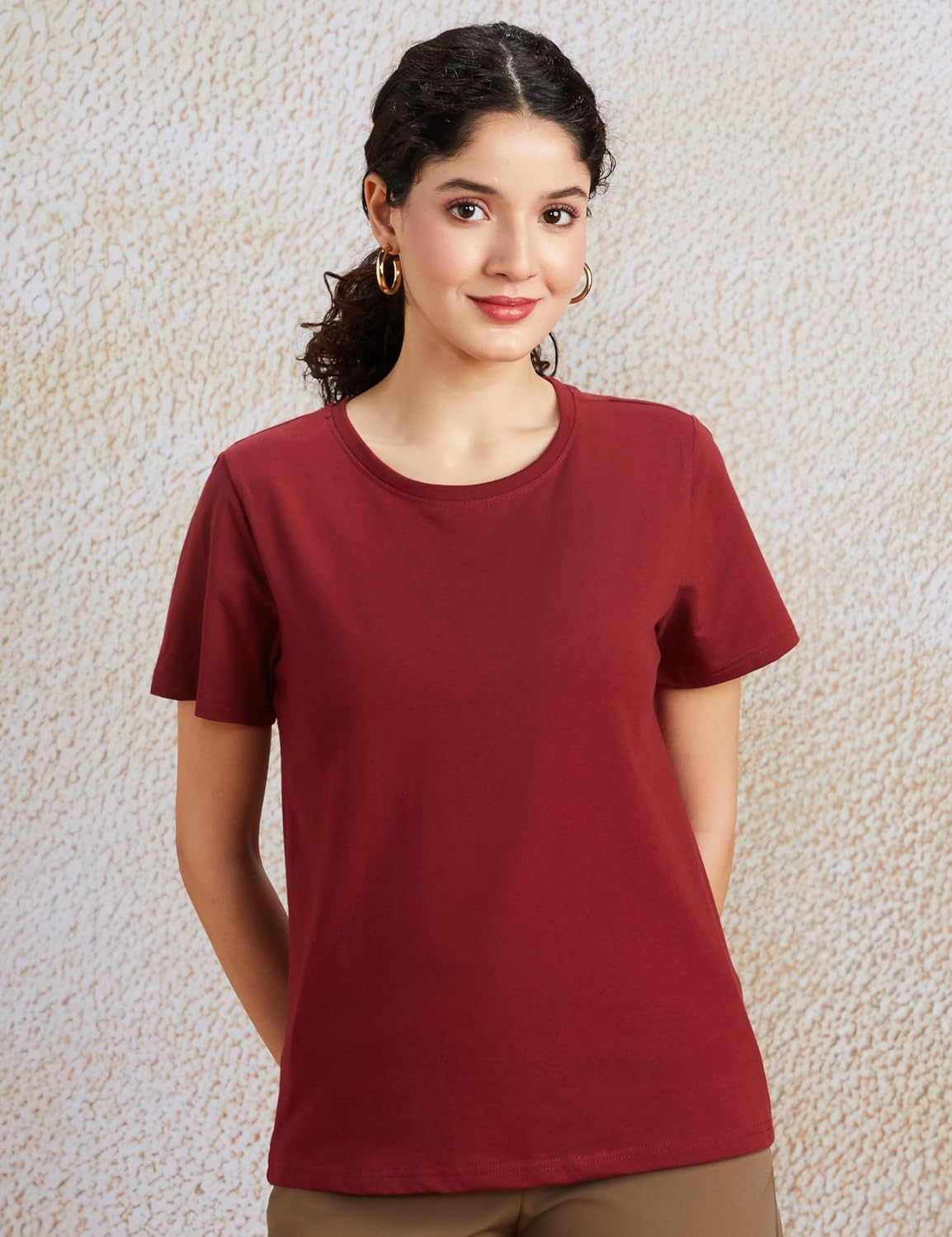 Symbol Women's Cotton-Stretch Round-Neck T-Shirts - Pack of 2 - Image 87