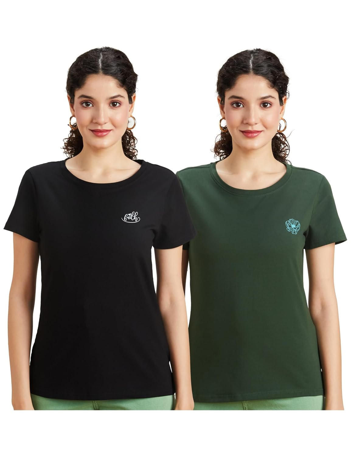 Symbol Women's Cotton-Stretch Round-Neck T-Shirts - Pack of 2 - Image 118