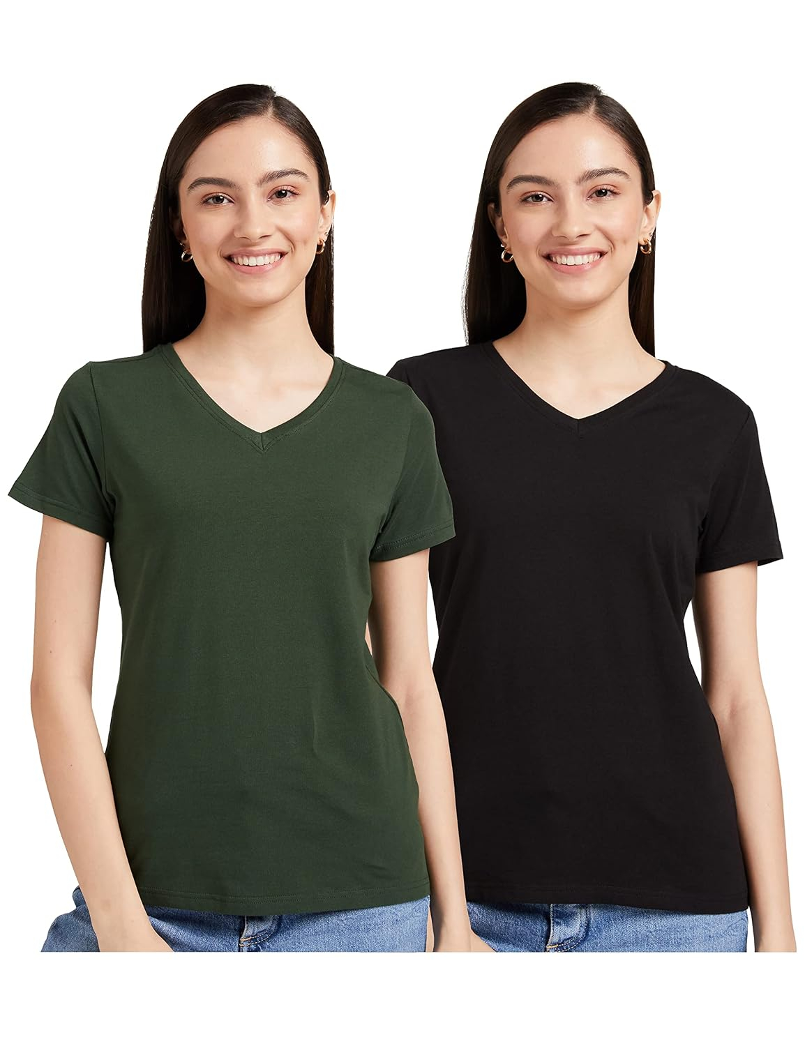 Symbol Women's Cotton-Stretch V-Neck T-Shirts - Pack of 2
