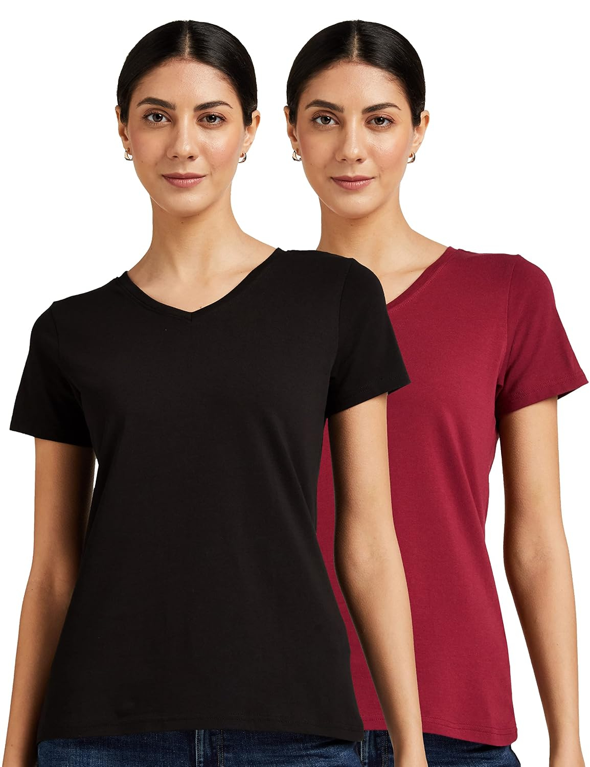 Symbol Women's Cotton-Stretch V-Neck T-Shirts - Pack of 2 - Image 22