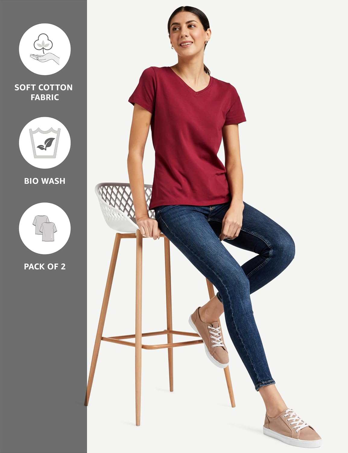 Symbol Women's Cotton-Stretch V-Neck T-Shirts - Pack of 2 - Image 25