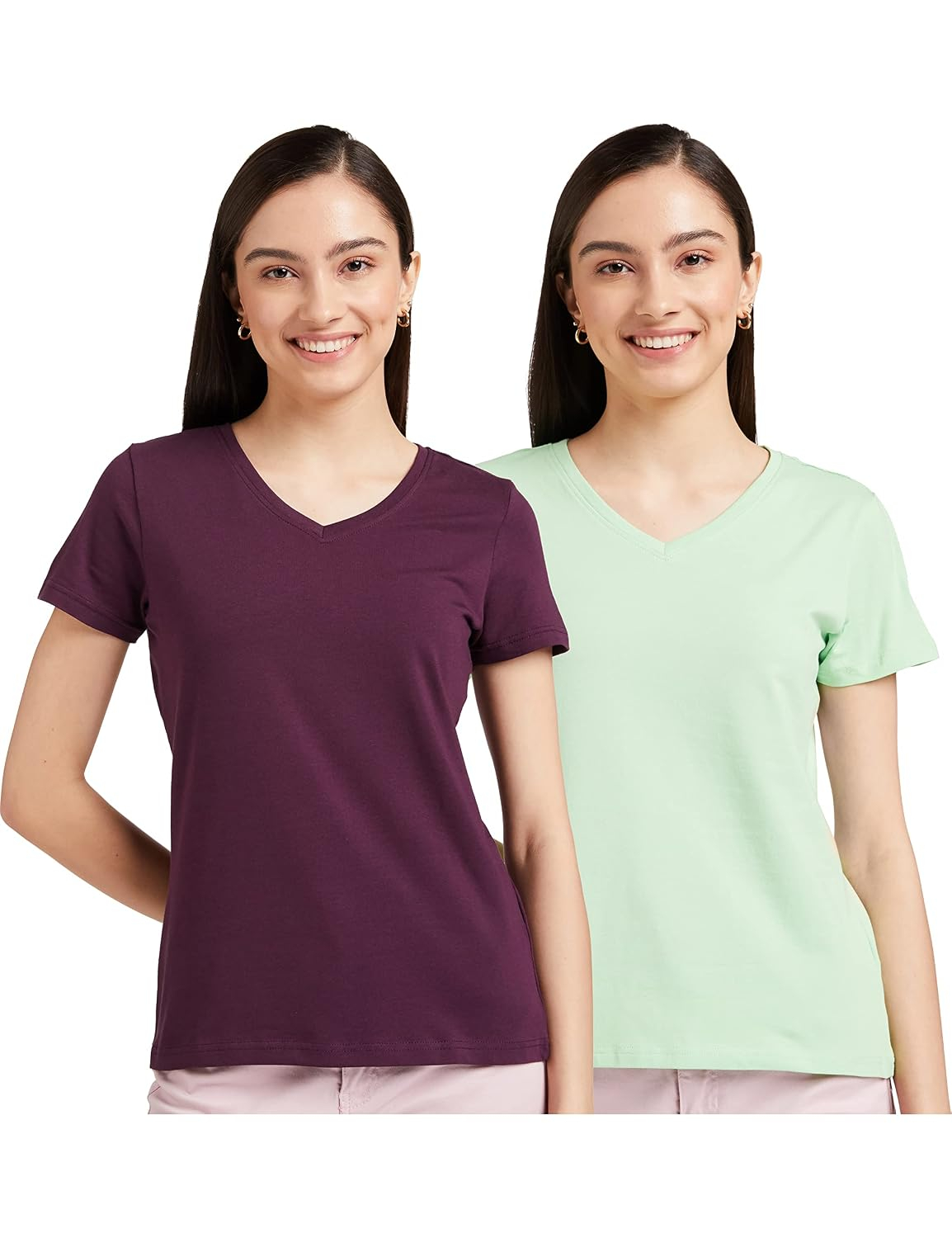 Symbol Women's Cotton-Stretch V-Neck T-Shirts - Pack of 2 - Image 28