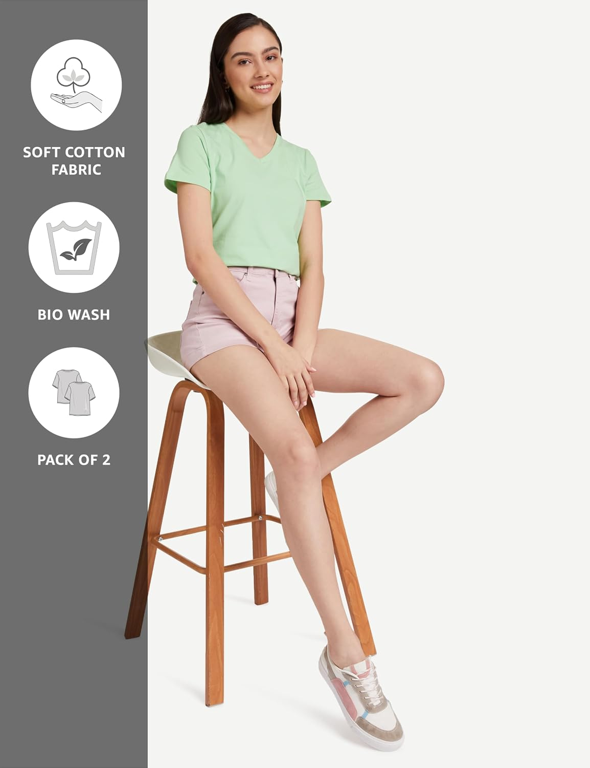 Symbol Women's Cotton-Stretch V-Neck T-Shirts - Pack of 2 - Image 31