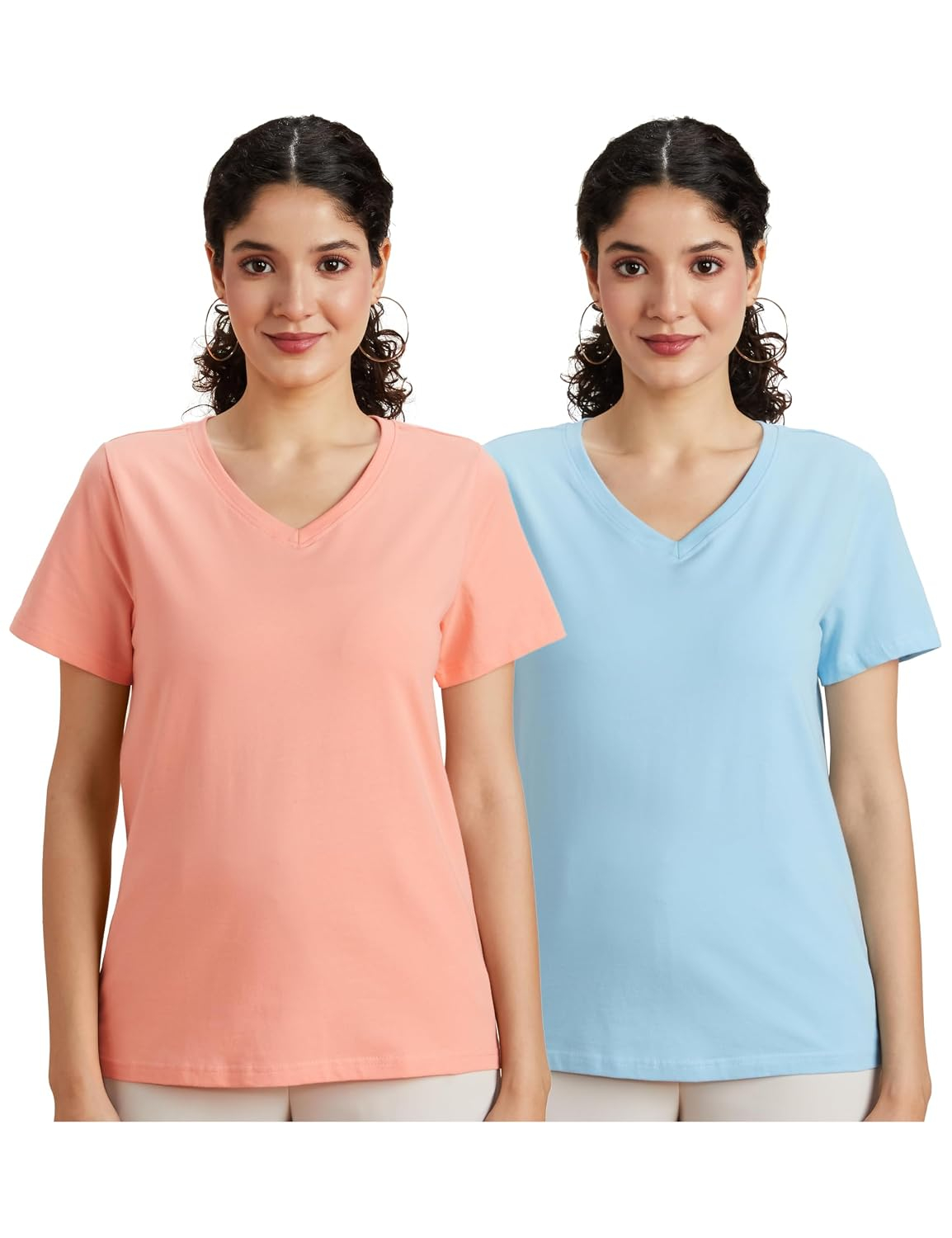 Symbol Women's Cotton-Stretch V-Neck T-Shirts - Pack of 2 - Image 35