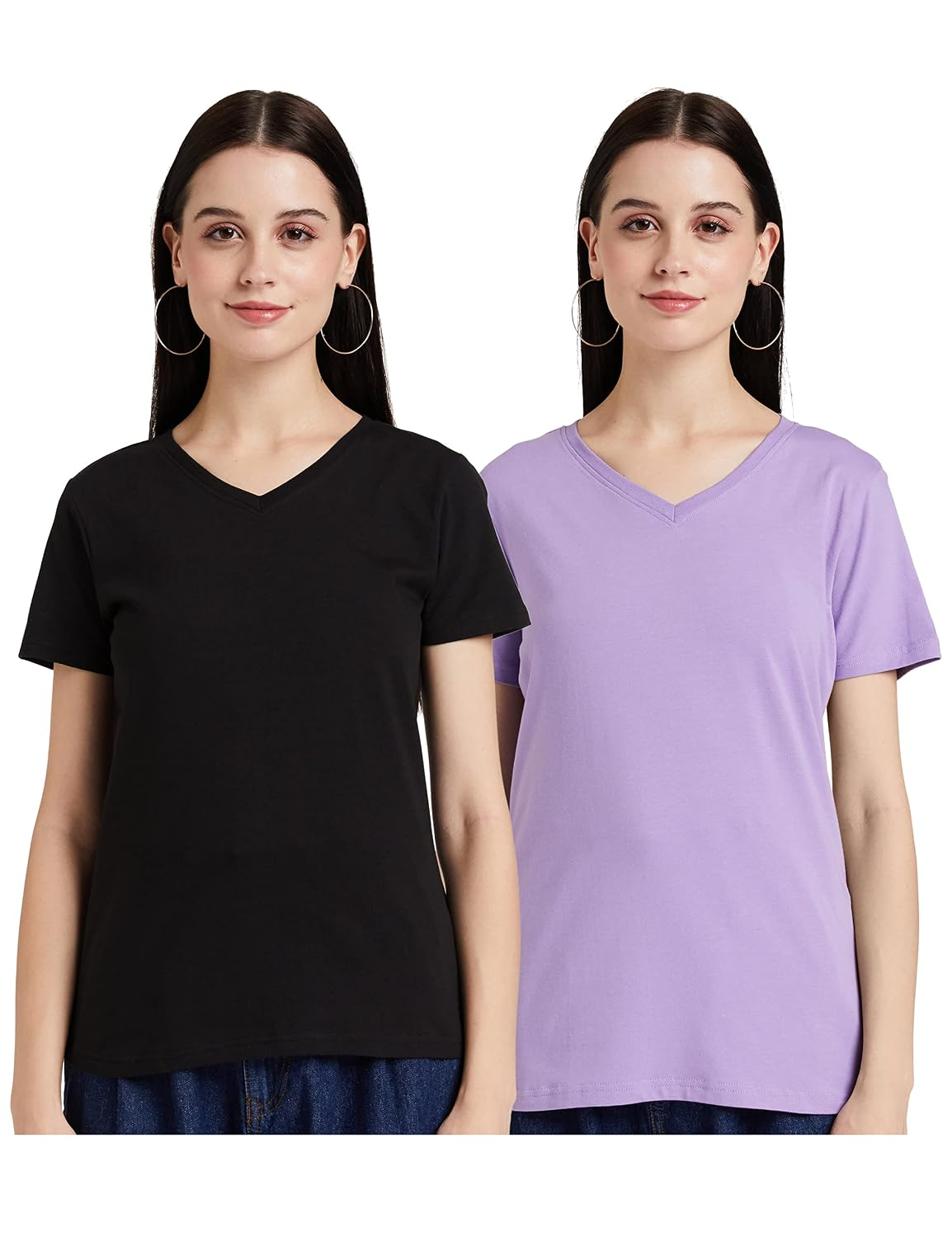 Symbol Women's Cotton-Stretch V-Neck T-Shirts - Pack of 2 - Image 41