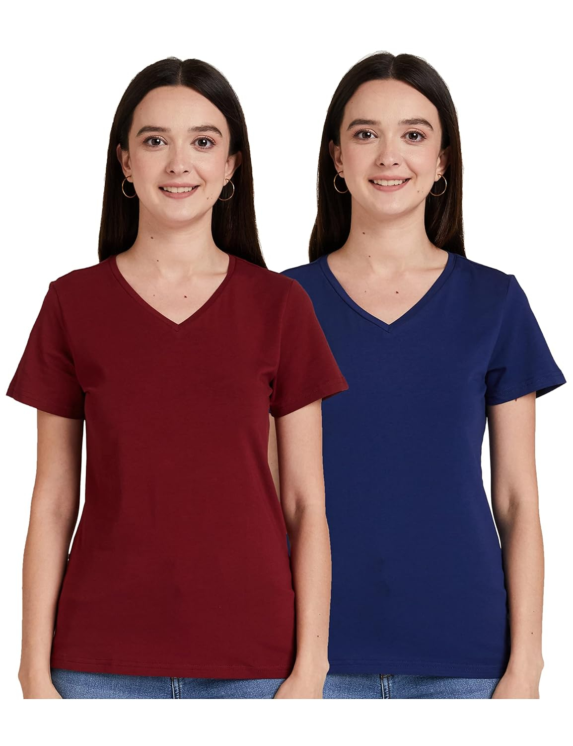 Symbol Women's Cotton-Stretch V-Neck T-Shirts - Pack of 2 - Image 48