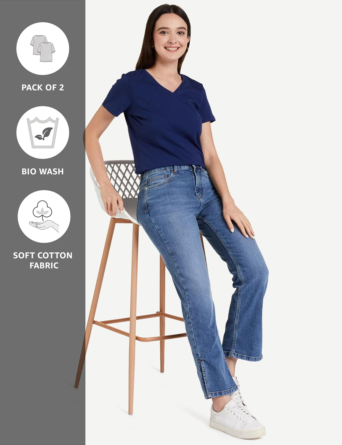 Symbol Women's Cotton-Stretch V-Neck T-Shirts - Pack of 2 - Image 51