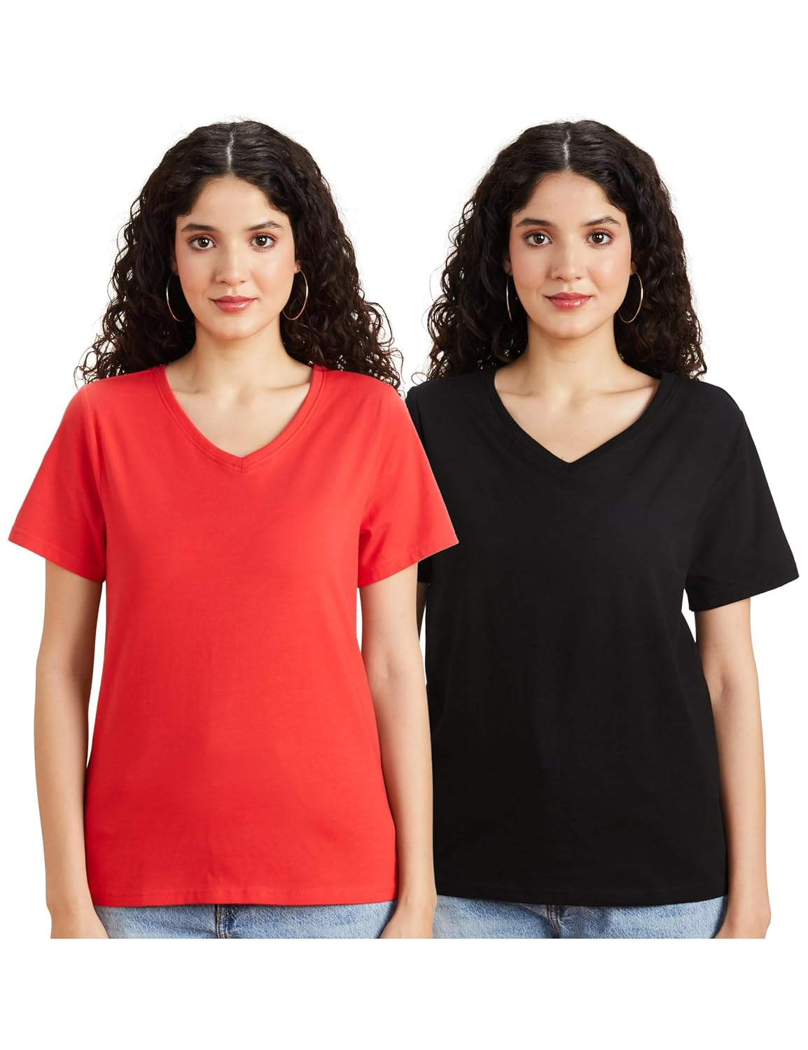 Symbol Women's Cotton-Stretch V-Neck T-Shirts - Pack of 2 - Image 55