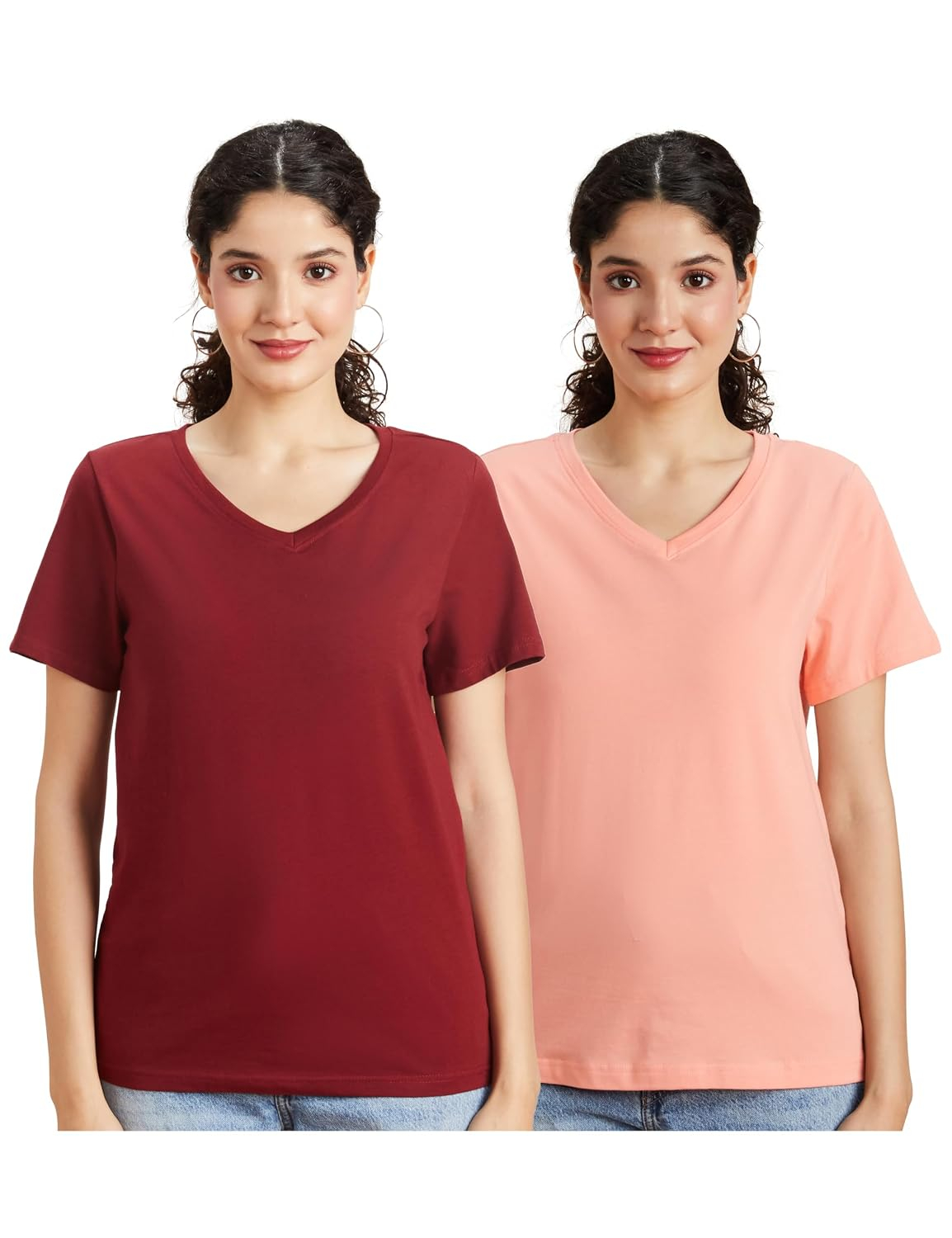 Symbol Women's Cotton-Stretch V-Neck T-Shirts - Pack of 2 - Image 62