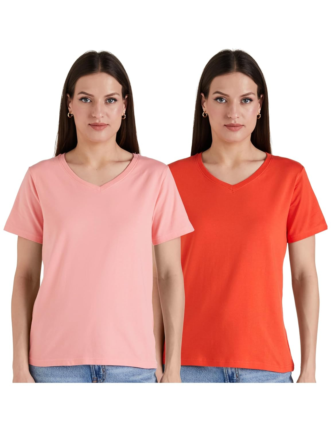 Symbol Women's Cotton-Stretch V-Neck T-Shirts - Pack of 2 - Image 69
