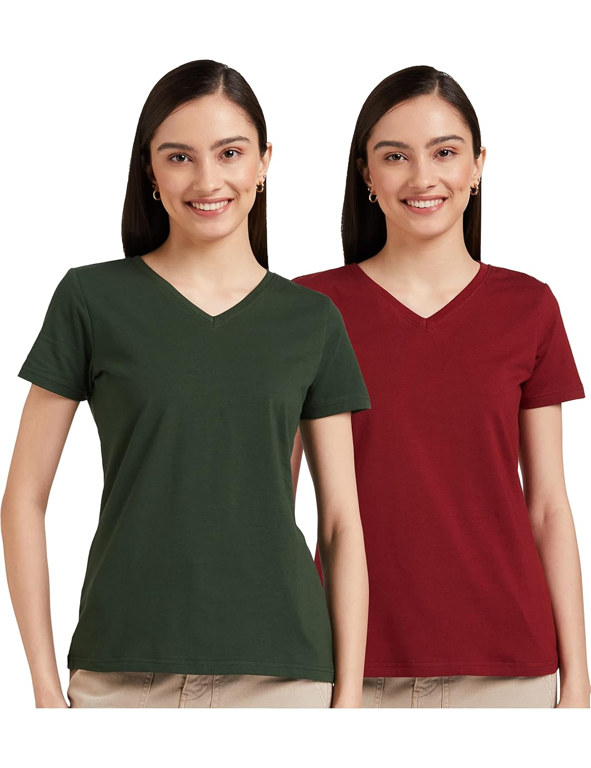 Symbol Women's Cotton-Stretch V-Neck T-Shirts - Pack of 2 - Image 77