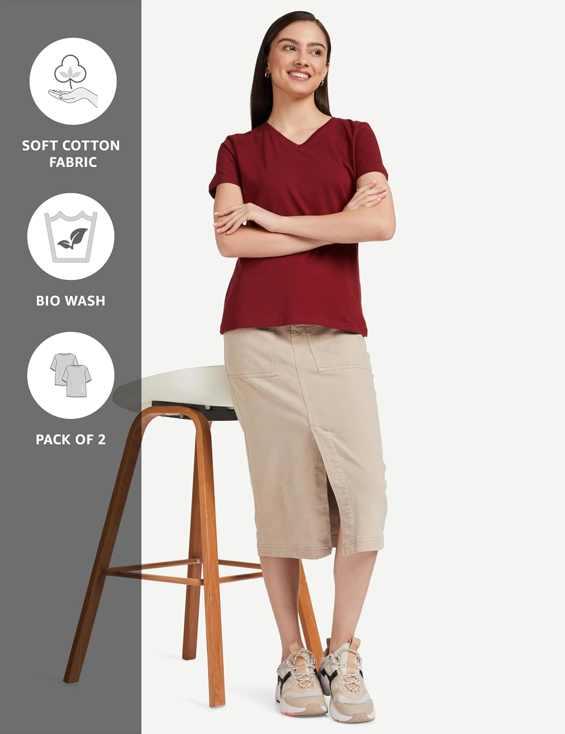 Symbol Women's Cotton-Stretch V-Neck T-Shirts - Pack of 2 - Image 80