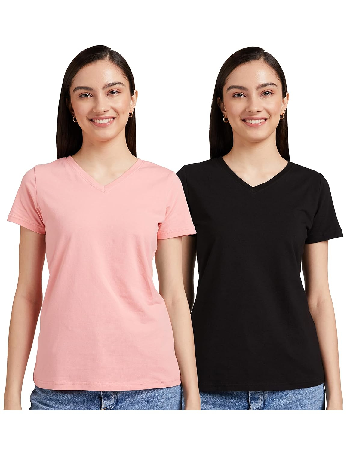 Symbol Women's Cotton-Stretch V-Neck T-Shirts - Pack of 2 - Image 86
