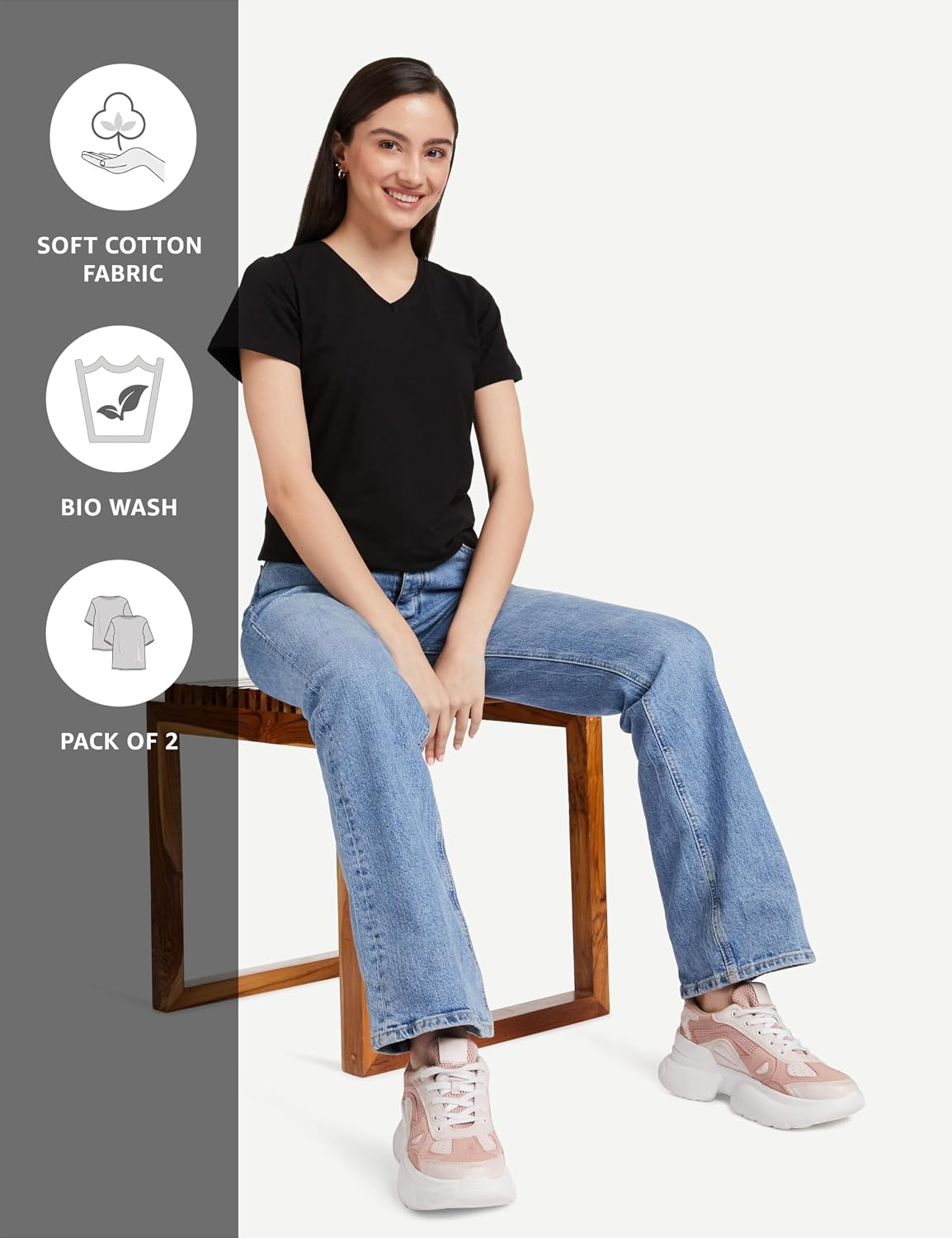 Symbol Women's Cotton-Stretch V-Neck T-Shirts - Pack of 2 - Image 89