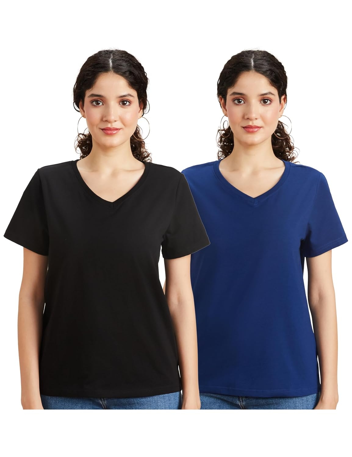 Symbol Women's Cotton-Stretch V-Neck T-Shirts - Pack of 2 - Image 93