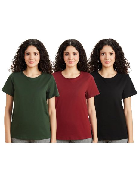 Symbol Women's Sleeveless Cotton Round-Neck T-Shirts - Pack of 3