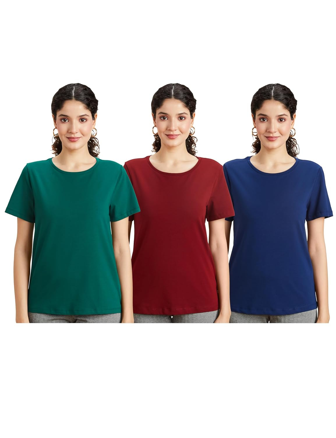 Symbol Women's Sleeveless Cotton Round-Neck T-Shirts - Pack of 3 - Image 56