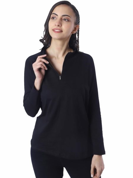 London Hills Women's Long-Sleeve Zip-Neck T-Shirt